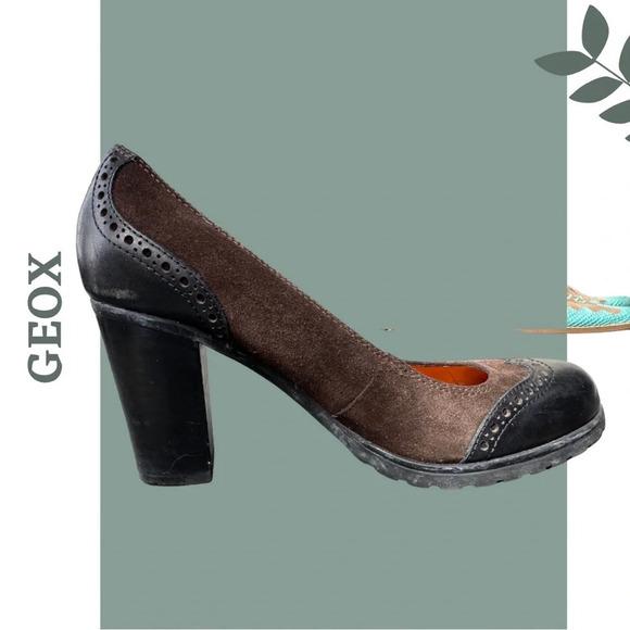 Geox Respira  Amphibiox Brown Leather/Suede Block Heel Mule Shoes Size 38 - Picture 3 of 12